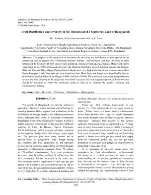 Fruit Distribution and Diversity in the Homestead of a Southern Island of Bangladesh
