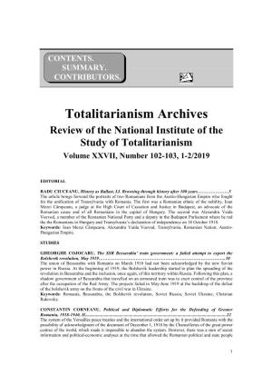 Totalitarianism Archives Review of the National Institute of the Study of Totalitarianism Volume XXVII, Number 102-103, 1-2/2019