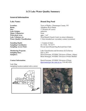 2011 Water Quality Summary of Hound Dog Pond