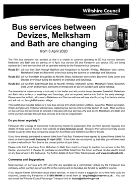 Bus Services Between Devizes, Melksham and Bath Are Changing
