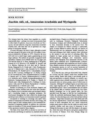 Joachim Adis, Ed., Amazonian Arachnida and Myriapoda
