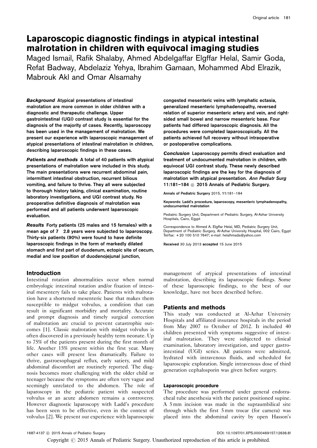 Laparoscopic Diagnostic Findings in Atypical Intestinal Malrotation In