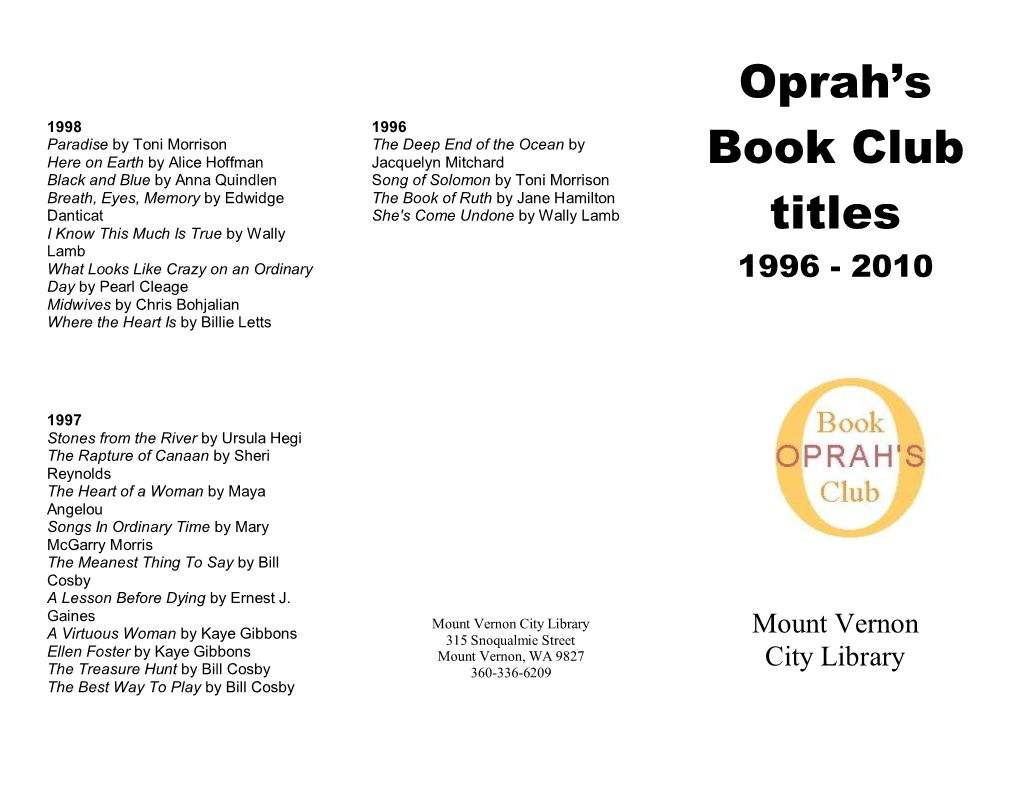 Oprah's Book Club Titles