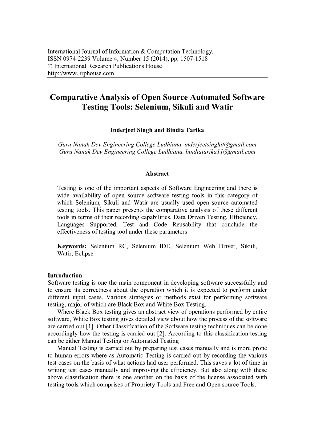 Comparative Analysis of Open Source Automated Software Testing Tools: Selenium, Sikuli and Watir