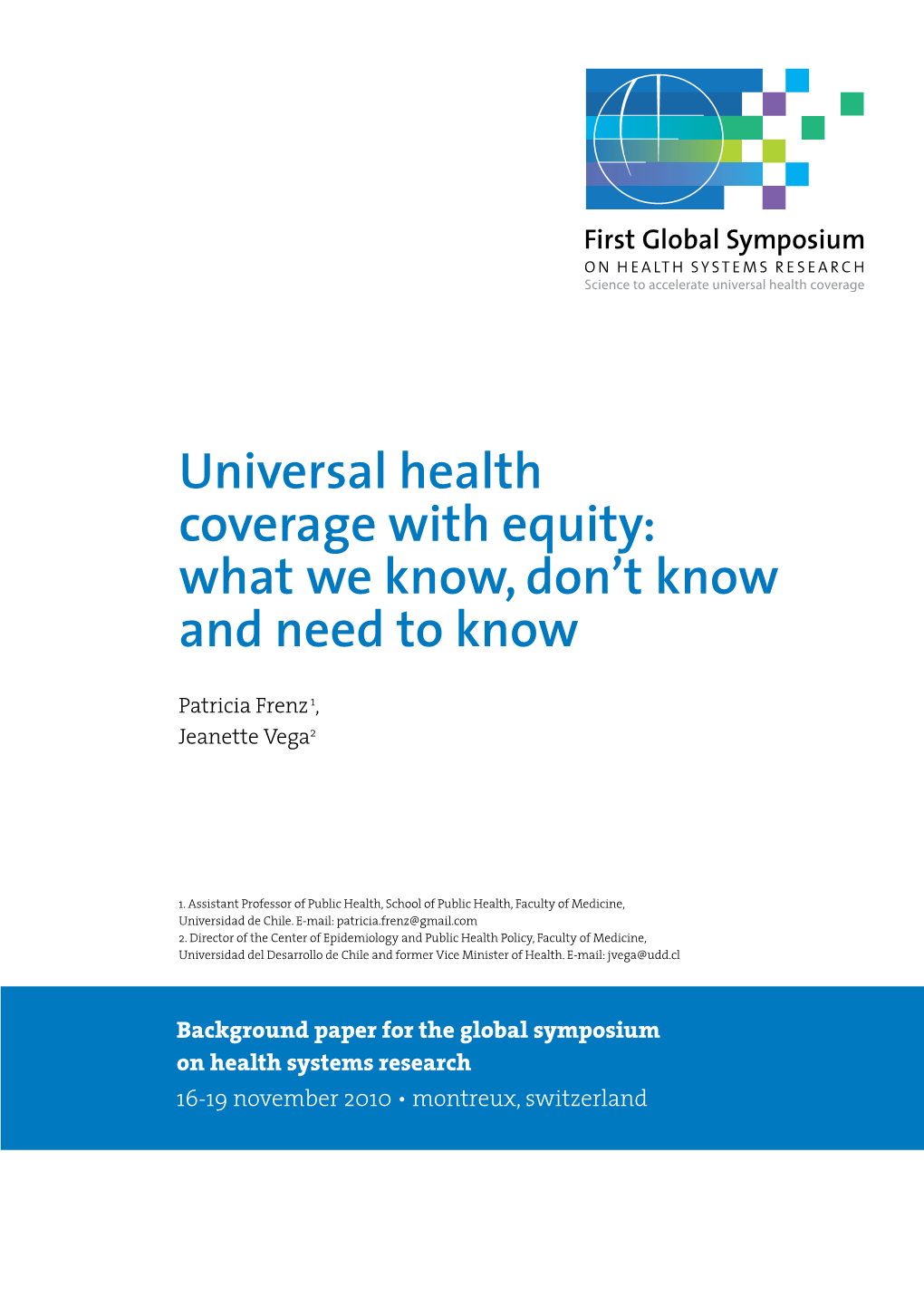 Universal Health Coverage with Equity: What We Know, Don't Know and Need to Know