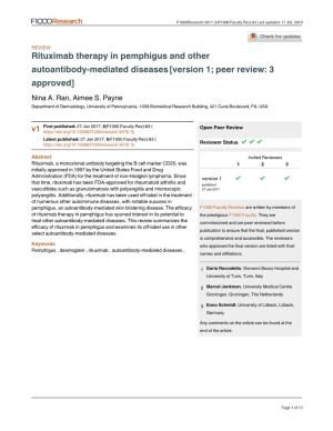 Rituximab Therapy in Pemphigus and Other Autoantibody-Mediated Diseases [Version 1; Peer Review: 3 Approved] Nina A
