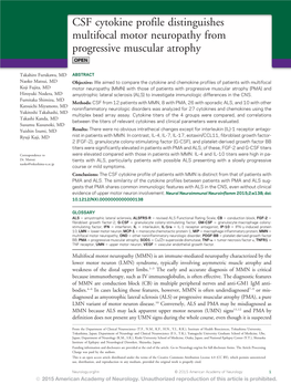 CSF Cytokine Profile Distinguishes Multifocal Motor Neuropathy from Progressive Muscular Atrophy