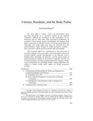 Citizens, Residents, and the Body Politic