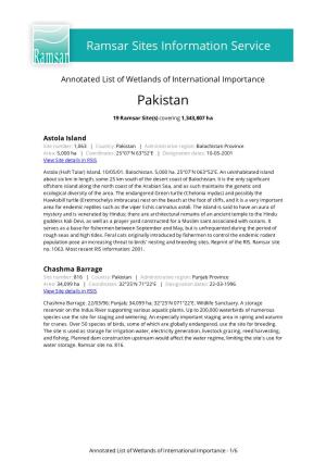 Annotated List of Wetlands of International Importance Pakistan