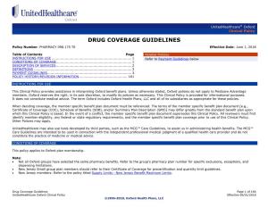 DRUG COVERAGE GUIDELINES Policy Number: PHARMACY 098.175 T0 Effective Date: June 1, 2018