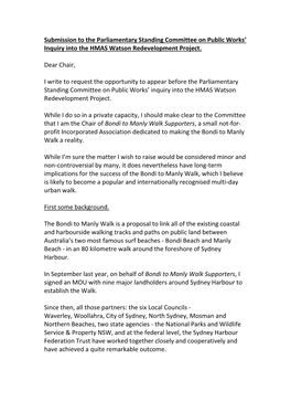 Submission to the Parliamentary Standing Committee on Public Works’ Inquiry Into the HMAS Watson Redevelopment Project