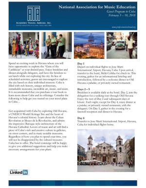 National Association for Music Education Guest Program to Cuba February 5 – 10, 2018