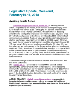 Legislative Update, Weekend, February10-11, 2018