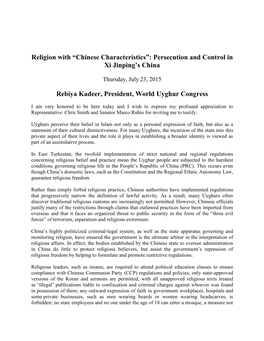 Religion with “Chinese Characteristics”: Persecution and Control in Xi Jinping’S China