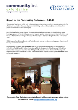 Report on the Placemaking Conference – 8.11.16