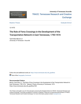 The Role of Ferry Crossings in the Development of the Transportation Network in East Tennessee, 1790-1974