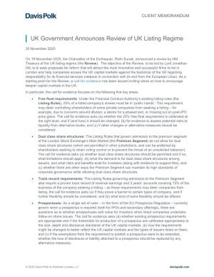 UK Government Announces Review of UK Listing Regime
