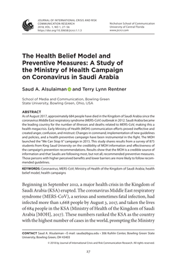 The Health Belief Model and Preventive Measures: a Study of the Ministry of Health Campaign on Coronavirus in Saudi Arabia