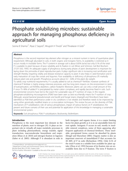 Phosphate Solubilizing Microbes: Sustainable Approach for Managing