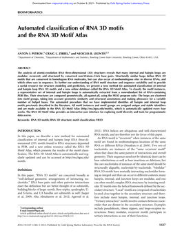 Automated Classification of RNA 3D Motifs and the RNA 3D Motif Atlas
