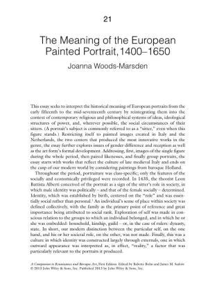 The Meaning of the European Painted Portrait, 1400-1650