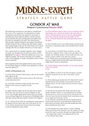 GONDOR at WAR Designer’S Commentary, February 2020