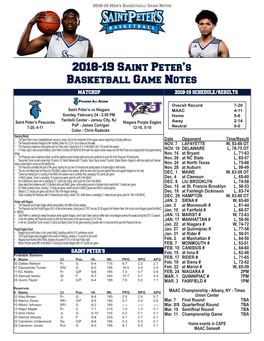 2018-19 Saint Peter's Basketball Game Notes