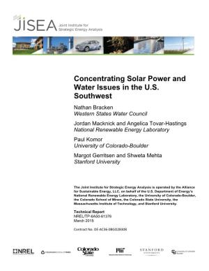 Concentrating Solar Power and Water Issues in the U.S. Southwest