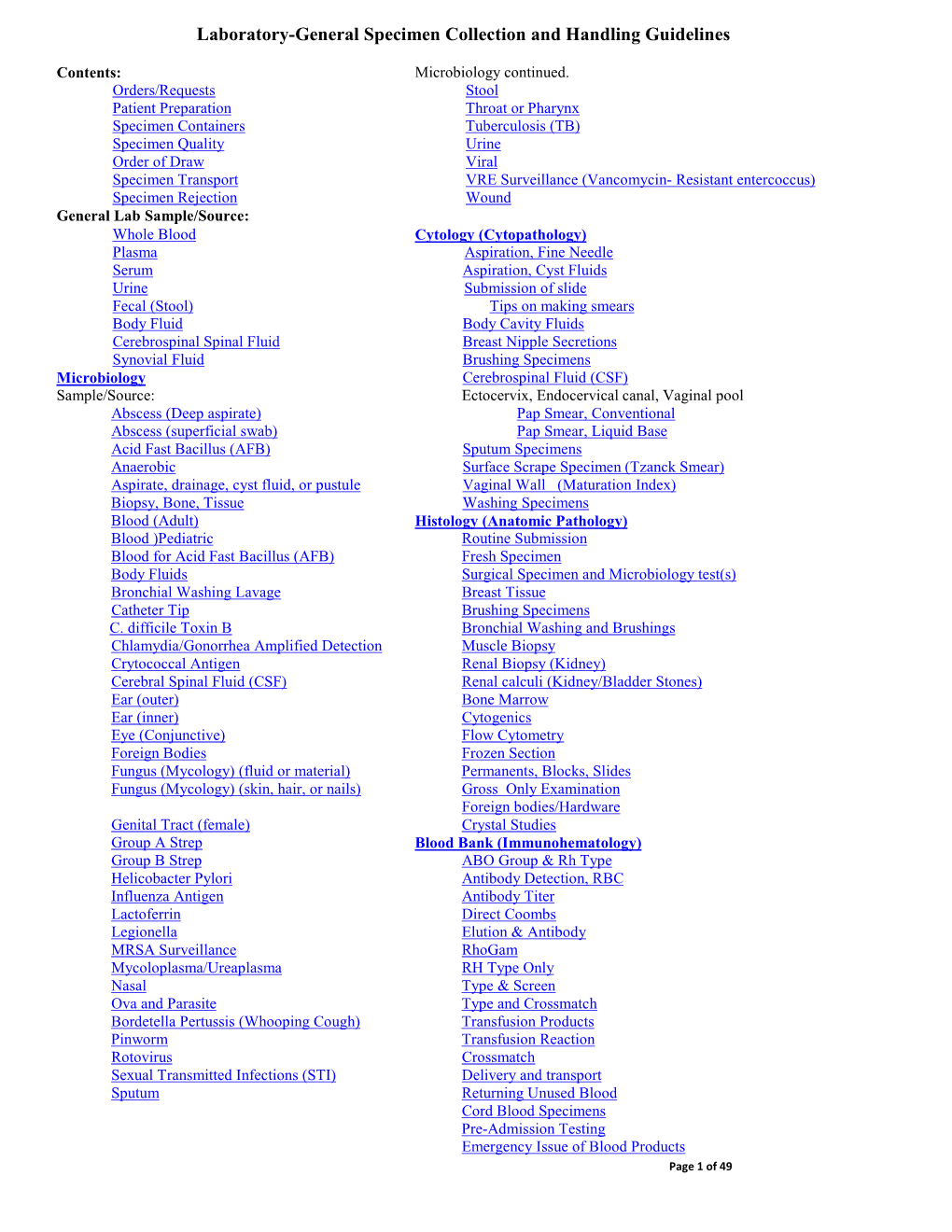 Laboratory-General Specimen Collection and Handling Guidelines