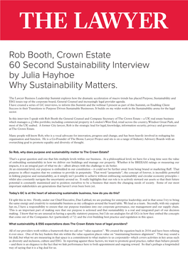 Rob Booth, Crown Estate 60 Second Sustainability Interview by Julia Hayhoe Why Sustainability Matters