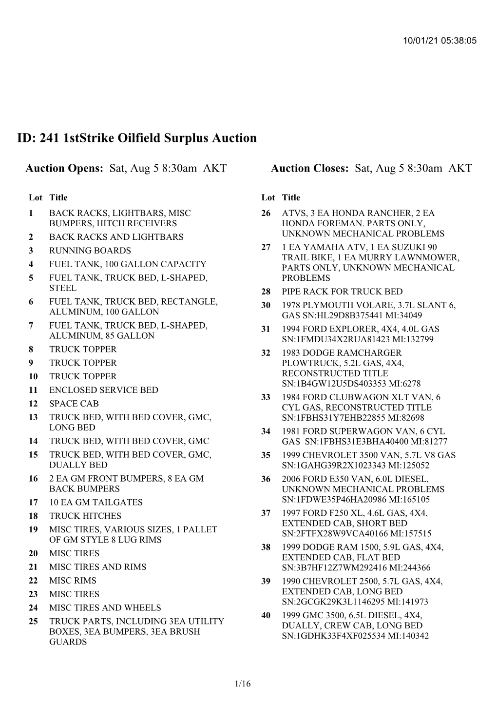 ID: 241 1Ststrike Oilfield Surplus Auction