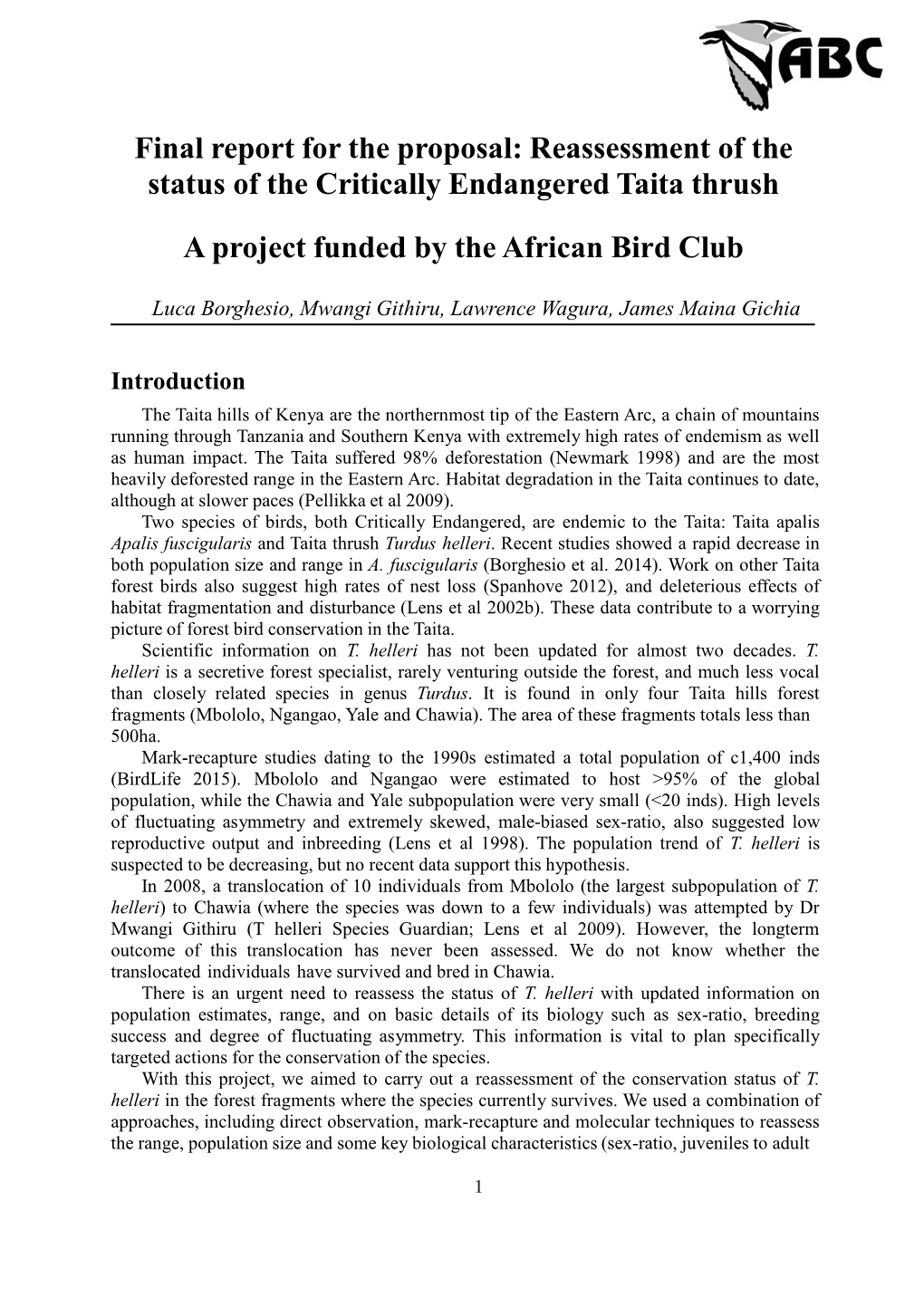 Status of Taita Thrush