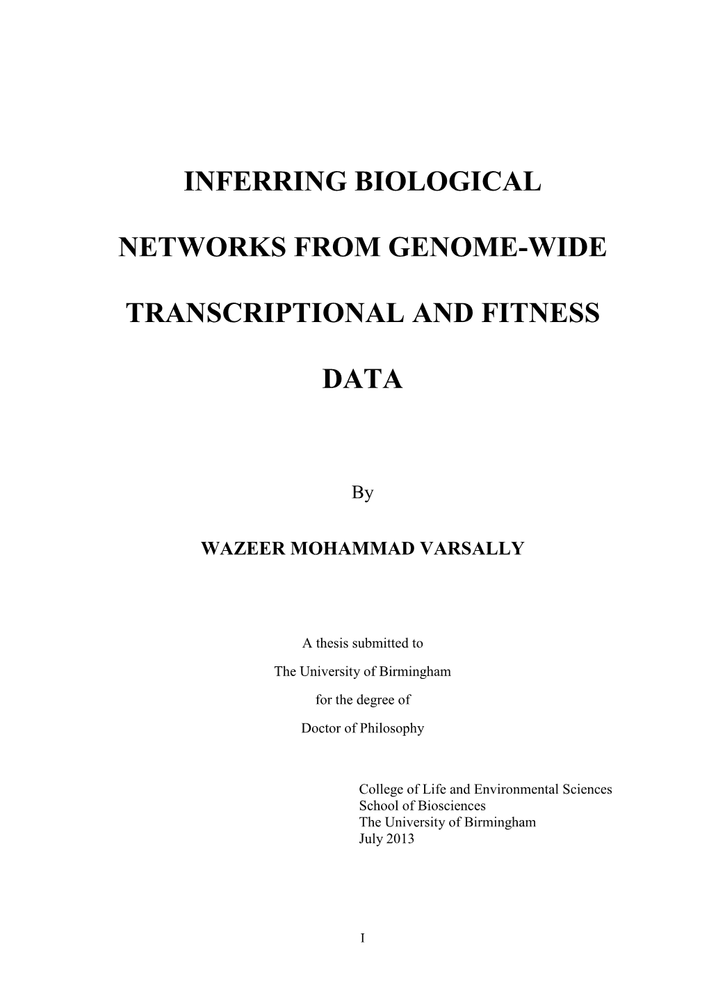 Inferring Biological Networks from Genome-Wide Transcriptional And