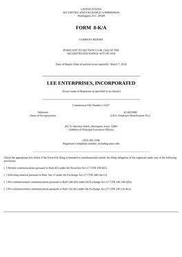 Form 8-K/A Lee Enterprises