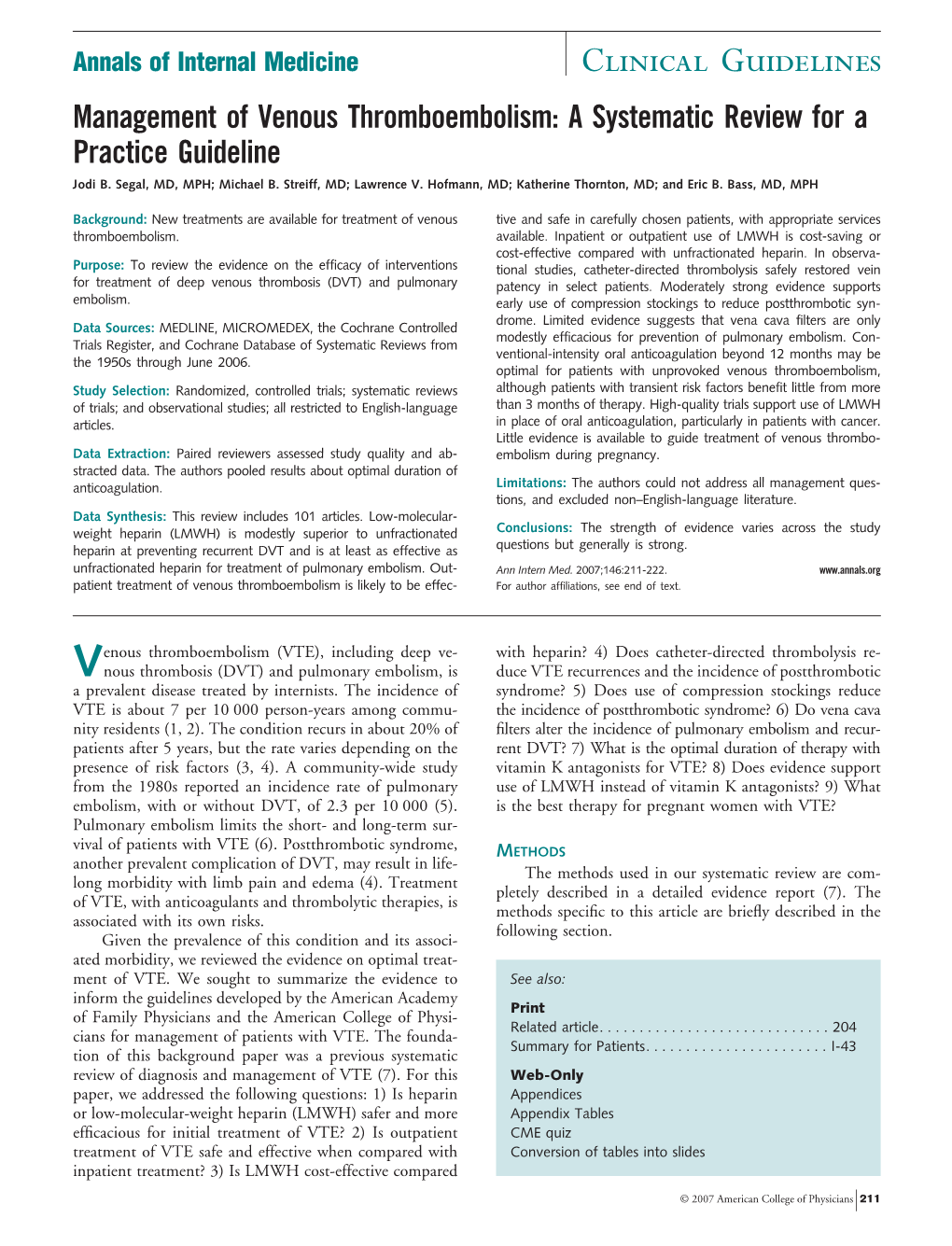 Clinical Guidelines Management Of Venous Thromboembolism: A Systematic ...