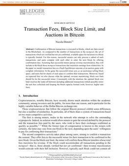 Transaction Fees, Block Size Limit, and Auctions in Bitcoin