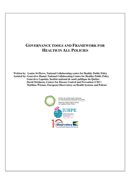 Governance Tools and Framework for Health in All Policies