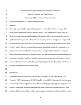 Semiotics and the Origin of Language in the Lower Palaeolithic