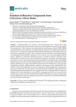Isolation of Bioactive Compounds from Calicotome Villosa Stems