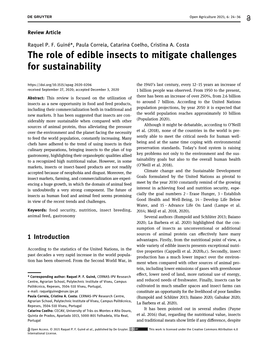 The Role of Edible Insects to Mitigate Challenges for Sustainability