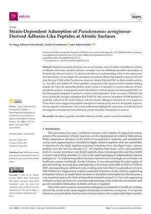 Strain-Dependent Adsorption of Pseudomonas Aeruginosa- Derived Adhesin-Like Peptides at Abiotic Surfaces