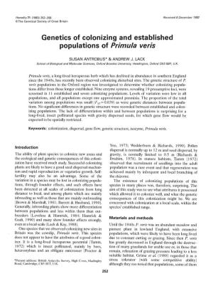 Populations of Primula Veris