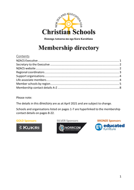 Membership Directory Contents NZACS Executive