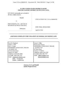 Guy Ratz, Et Al. V. Photomedex, Inc., Et Al. 13-CV-06808-Amended Complaint for Violation of Federal Securities Laws