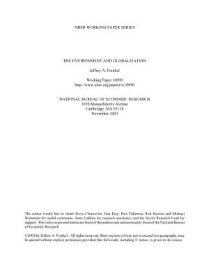 Nber Working Paper Series the Environment And