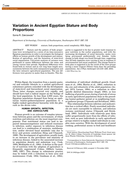 Variation in Ancient Egyptian Stature and Body Proportions
