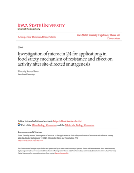 Investigation of Microcin 24 for Applications in Food Safety