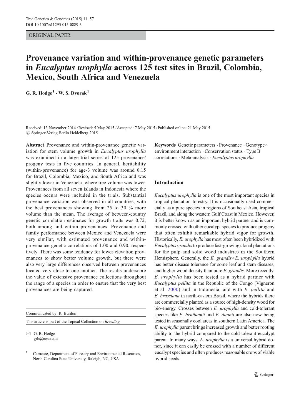 Provenance Variation and Within-Provenance Genetic Parameters in Eucalyptus Urophylla Across 125 Test Sites in Brazil, Colombia, Mexico, South Africa and Venezuela