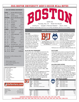 2015 BOSTON UNIVERSITY Men's Soccer Ncaa NOTES