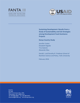 Results from a Study of Sustainability and Exit Strategies Among Development Food Assistance Projects Kenya Country Study